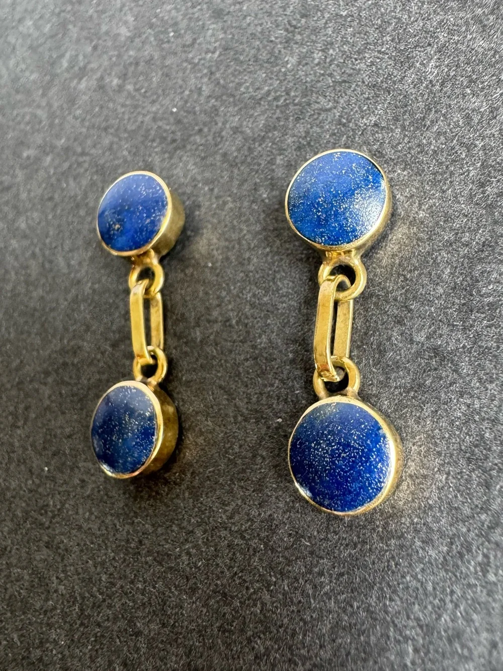 Vintage 14K Gold Earrings Lapis Lazuli Pierced Drop Stud Minimalist‎ Dainty